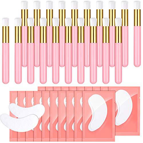 40 Pieces Eyelash Extension Shampoo Brush Patches Set, Including 20 Pairs Under Eye Gel Pads and 20 Lash Shampoo Cleansing Brush Peel off Blackhead Remover Tool for Eyelash Extension (Pink)
