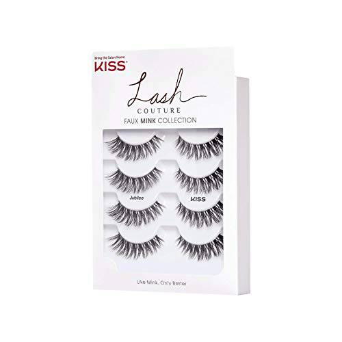 KISS Lash Couture Faux Mink False Eyelashes Multipack, Knot-Free Lash Band, Reusable, Contact Lens Friendly, Easy To Apply, Ultrafine, Tapered, Synthetic Fake Lashes, Style Jubilee, 4 Pairs