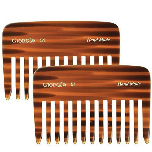 Giorgio G51 Small Travel Purse Hair Detangling Comb, Wide Teeth Pocket Comb for Thick Curly Wavy Hair. Hair Detangler Comb For Wet and Dry Everyday Care. Handmade of Cellulose, Saw-Cut Hand Polished (Pack of 2)