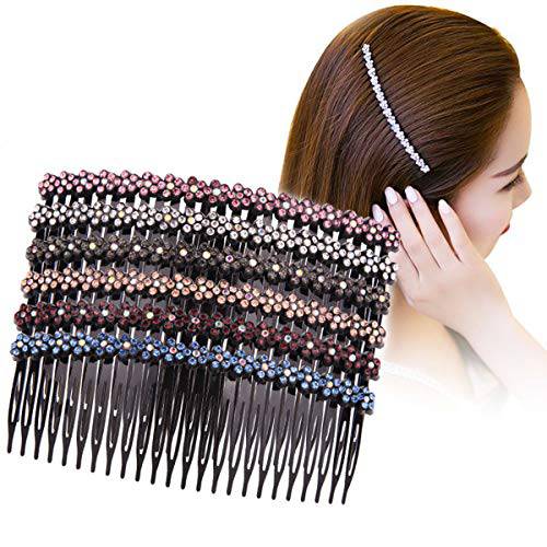 6 PCS 24 Teeth Hair Comb Rhinestone Hair Side Comb Women Lady Plastic Decorative Hair Clip Hairpins (A)
