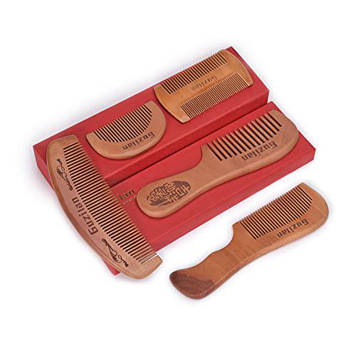 Guzilan 5-Pieces Natural Wooden Comb for Women, Men Beard Comb Kit, Hair Comb for Fine Hair, Anti-Static & Detangling Hair Comb Set for Thick, Curly, Wet and Dry Hair
