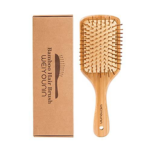 WEIYOUNIN Premium Bamboo Paddle Hairbrush with Bamboo Bristles,Detangling Hair brush,Reduce Frizz and Massage Scalp(9.2 inches)