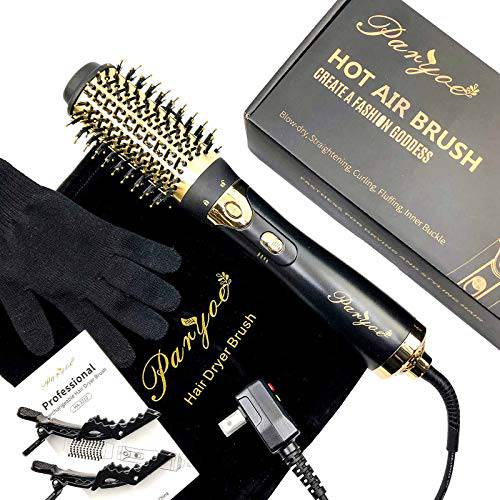 Paryoe 4 in 1 Step Hair Blow Dryer Volumizer Styler Detachable Multifunctional Hot Air Brush with Heat-Resistance Glove, Velvet Pouch Bag and Hair Clips