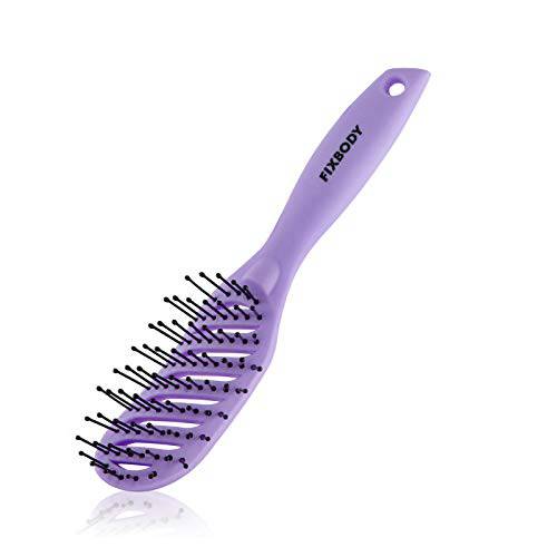 FIXBODY Curved Vent Hair Brush for Blow Drying, Styling and Solon, Detangling Hair Brush for Short Thick Tangles Hair, Both Men and Women, Purple