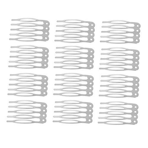 Minkissy 50pcs Hair Combs Simple Tuck Comb Five Teeth Metal Combs Handmade Hair Side Comb Hair Accessories for Women Ladies (Silver)
