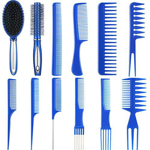 12 Pieces Hair Brush Comb Set Paddle Hair Brush Detangling Brush, Including 1 Airbag Massage Comb,1 Roller Brush and 10 Hair Styling Comb for Wet, Dry, Curly and Straight Hair (Black)