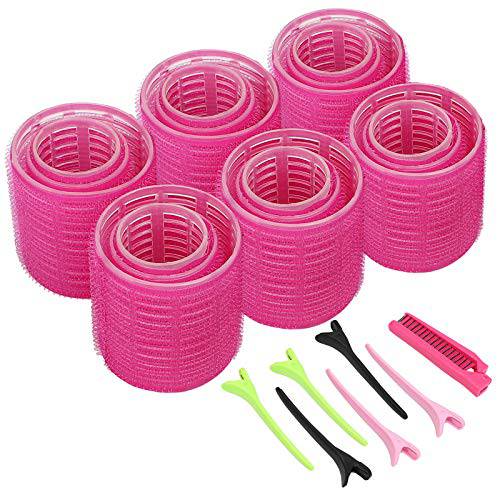 Jumbo Size Self Grip Hair Rollers Set, with Hairdressing Curlers (Jumbo, Large, Small), Folding Pocket Plastic Comb, Duckbill Clips