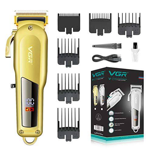 VGR - Professional Hair Clippers | Metal Cordless Clippers | Hair Cutting, Beard Trimmer | Barbers Grooming Rechargeable Kit | Cordless Clippers LED Display | USB Quick Charge | NO: V-278 - Gold
