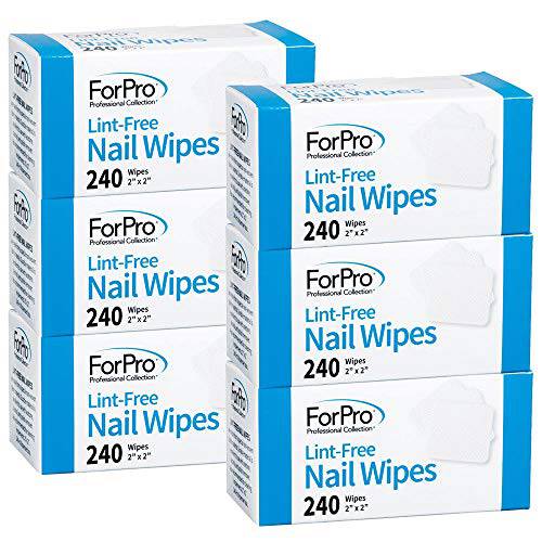 ForPro Lint-Free Nail Wipes, 2 x 2, Non-Woven Fabric Nail Wipes for Nail Polish Removal, White, 240-Count (Pack of 6)