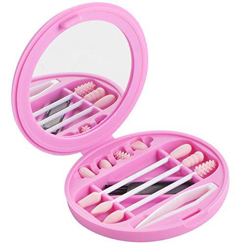 Strogem Reusable Cotton Swabs with 1 Mirror for Makeup Application and Cleaning, Multifunctional Portable Washable Silicone Q-Tip (pink)