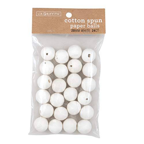 Lia Griffith Cotton Spun Paper Balls, White, 20mm, 24 Count