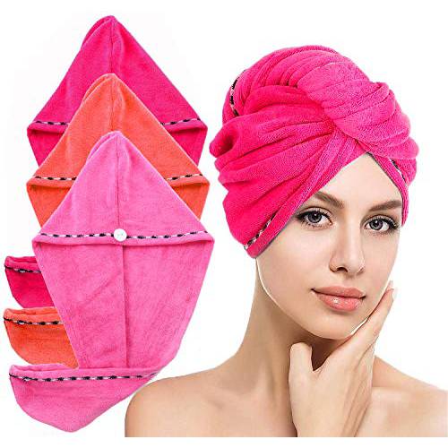 LayYun Hair Towel Wrap for Women, 3 Pcs Microfiber Super Absorbent Quick Dry Hair Turban for Drying Curly, Long & Thick Hair (3Pcs, Blue)