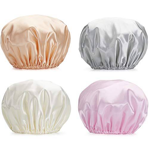 AmazerBath Shower Cap, 4-Pack Shower Caps for Women, Double Waterproof Layers Bathing Shower Hat Hair Protection EVA Shower Caps Reusable, Medium Size