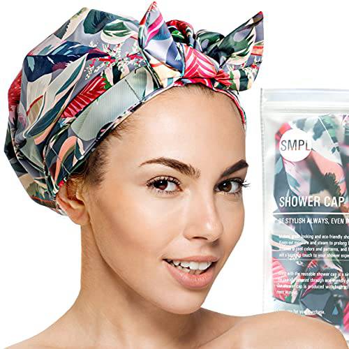 Reusable Shower Cap for Women – Leakproof, Nonslip Hair Cap for Shower w/ Comfy Flexiband – Soft, Breathable Shower Caps for Women Reusable Waterproof – Durable, Heavy Duty Shower Cap by SMPL OBJECTS (Tropical)