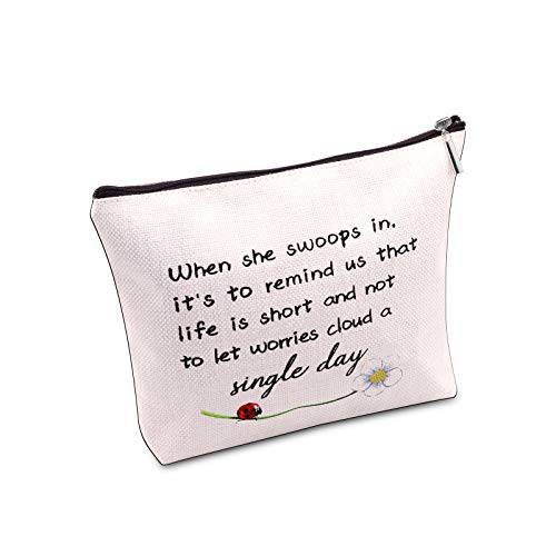 JXGZSO Good Luck Ladybug Makeup Bag With Zipper Gifts For Women When She Swoops In It’s To Remind Us Not To Let Worries Cloud A Single Day Cosmetic Bag (Ladybug)
