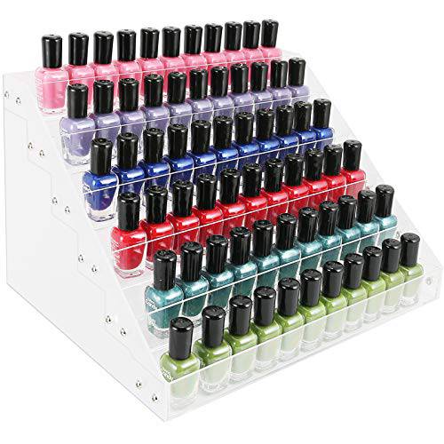 Umirokin Nail Polish Organizer, 6 Tiers Acrylic Organizer Storage Case Display Rack Holders for Ink Nail Polish Essential Oil Cosmetic Dropper Bottles to 54-72 Bottles