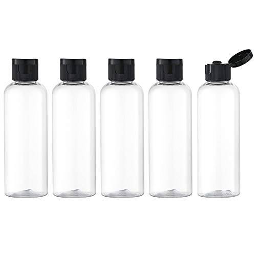 Lisapack 3.4Oz Travel Bottles with Flip Cap (5 Pcs) Empty Transparent Dispenser Container for Travel Size Cosmetics (100ml, Clear)