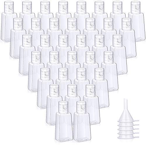 100 Pieces Empty Bottles with Flip Cap Travel Size Containers Clear Plastic Refillable Bottle 1 oz/ 30 ml with 5 Pieces Transfer Funnels for Liquid, Lotions, Creams, Shampoo and Toiletries