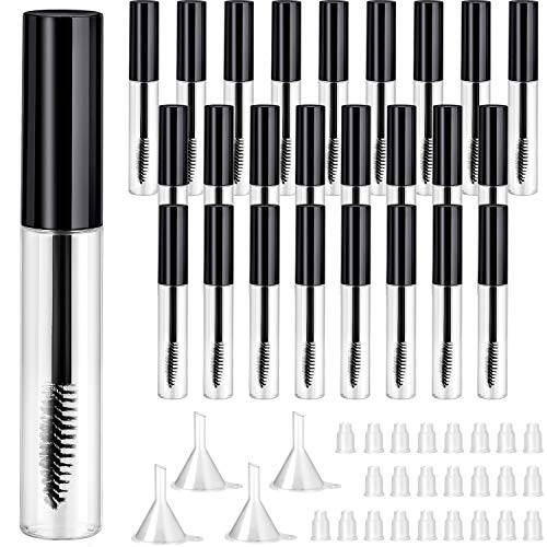 25 Pieces 10 ml Empty Mascara Tubes Wand Empty Eyelash Bottle Clear Refillable Mascara Container with 4 Pieces Funnels Transfer Pipettes for Castor Oil and DIY Cosmetics()