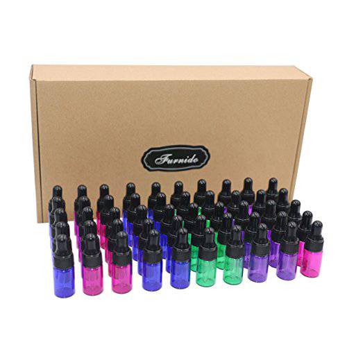 Furnido 50 Pack 3ml Glass Dropper Bottles Mix color Sample Vial with Glass Pipette Dropper for Eye Dropper Essential Oil Bottle,Perfume Aromatherapy Cosmetic Container-Pipette&Stickers included