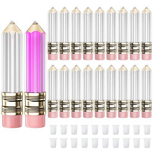 RONRONS 20 Pieces 5ml/0.17oz Cute Mini Pencil Shaped Empty Lip Gloss Tube Containers Refillable Clear Lip Balm Bottles Makeup with Brush Tip Applicator for Women Girl DIY Cosmetics Lip Oil