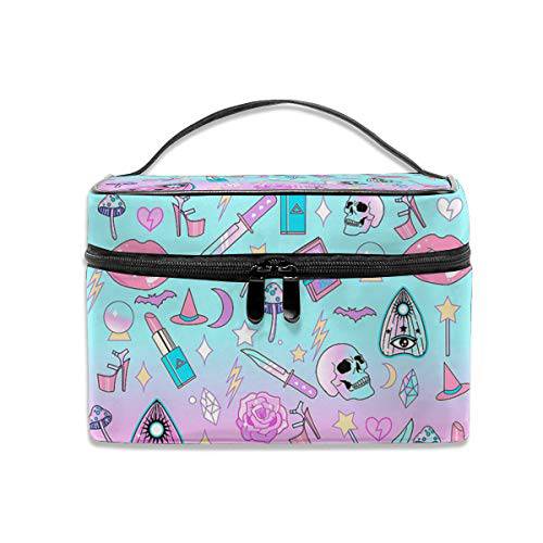 DASMUS Makeup Bag, Large Cosmetic Bag Goth Pattern Travel Cosmetic Bag, Make up Bag Portable Travel Toiletry Organizer Bag for Womens/Girls