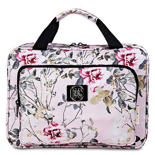 Large Hanging Travel Cosmetic Bag For Women With Jewelry Compartment - Versatile Toiletry And Cosmetic Makeup Organizer With Many Pockets (Spring Roses)