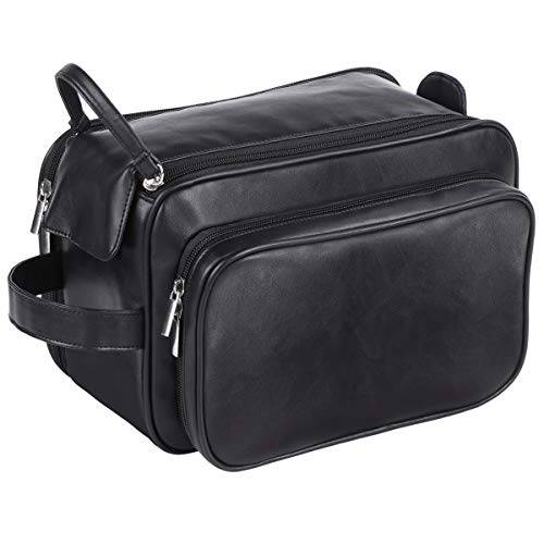 Buruis Extra Large Toiletry Bag for Men and Women, PU Leather Bags Spacious Travel Dopp Kit, Water-resistant Cosmetic Organizer Shaving Bag for Full Sized Container, Shampoo, Black