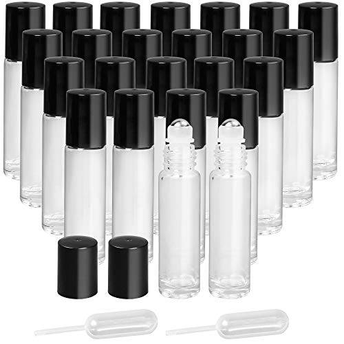LotFancy 6pc 10ml Roller Bottles for Essential Oils, Amber Glass Empty Bottle with Stainless Steel Roller Balls, Leakproof Roll on Perfume Bottles, Includes 2pc 4ml Droppers