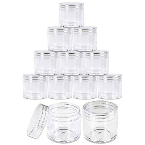 Beauticom 12 Pieces 1 oz. USA Acrylic Round Clear Jars with Flat Top Lids for Creams, Lotion, Make Up, Cosmetics, Samples, Herbs, Ointment (12 Pieces Jars + Lids, CLEAR)