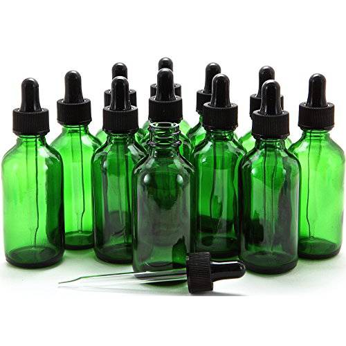 Vivaplex, 12, Green, 2 oz Glass Bottles, With Glass Eye Droppers