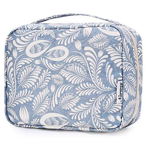 Hanging Travel Toiletry Bag Cosmetic Make up Organizer for Women and Girls Waterproof (Blue Leaf)