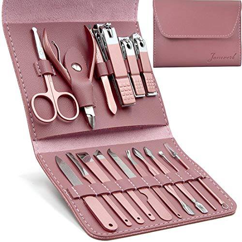 Jomverl Manicure Kit, Nail Clippers Stainless Steel 12 in 1 Nail Care Tools Gift for Man Father Leather with Travel Case