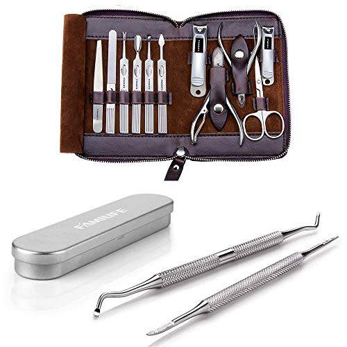 FAMILIFE 100% Stainless Steel Ingrown Toenail File Sided with Storage Case and 11 in 1 Stainless Steel Manicure Set with Box