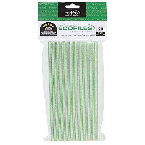 ForPro ECOFILES, Eco-Friendly Manicure and Pedicure Foam Board Nail File, 100/180 Grit, Green, 20-Count