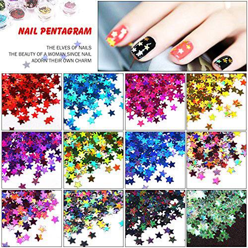 YesLady 12 Colors Laser Star Flakes 3D Nail Holographic Glitter Thin Sequins Manicure Tips