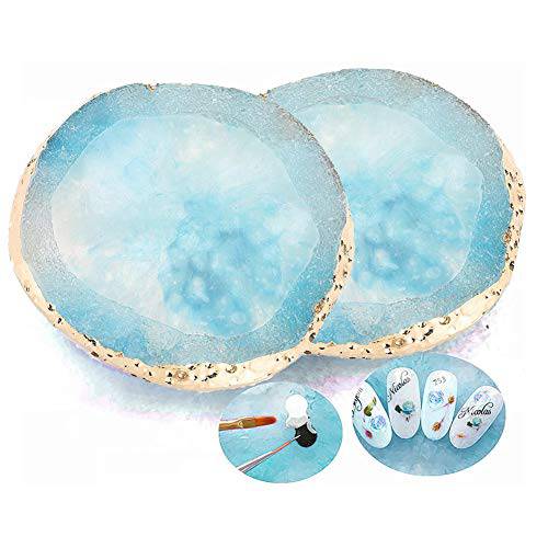 Resin DIY Nail Art Palette, Paint Drawing Color Dish Golden Edge Manicure Tool Accessory (Blue)