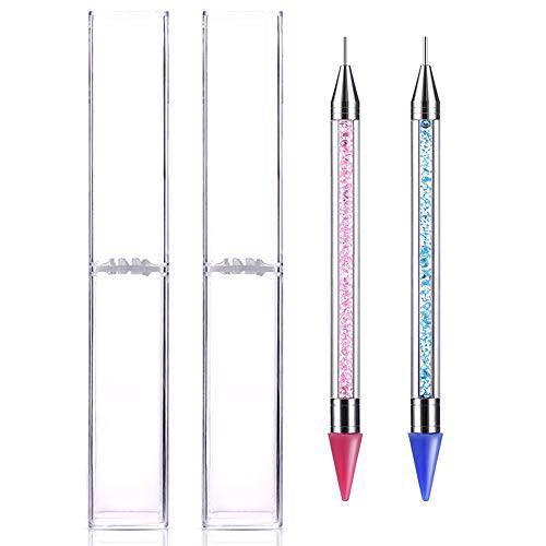 Onwon 2 Pcs Dual-Ended Nail Rhinestone Picker Wax Silicone Tip Pencil Pick Up Applicator Dual Tips Dotting Pen Beads Gems Crystals Studs Picker with Acrylic Handle Manicure Nail Art Tool Pink & Blue