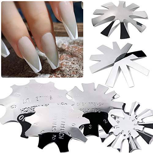 Nail Cutter for Acrylic Nails 6Pieces Nail Tips Manicure Edge Trimmer Tools French Tip Nail Guides Acrylic Nail Art Supplies Sliver Stainless Steel Easy French Nail Smile Cut V Line Gel Cutter Kit