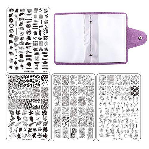 FingerAngel 4PCS XL Nail Art Stamp Plates with Stamping Image Plates Collection Manicure Tools Plate Organizers XL07-10
