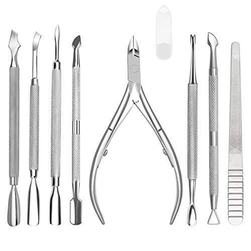 8PCS Premium Stainless Steel Cuticle Nippers and Cuticle Pusher Nail Tools Set, Professional Ingrown Toenail File, Cuticle Remover Trimmer Cutters Tool Gel Nail Art for Fingernail Toenail Manicure