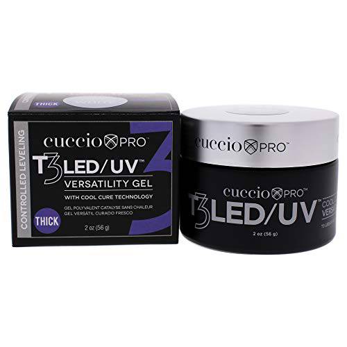 Cuccio Pro T3 LED/UV Cool Cure Versatility Gel - Self-Levelling Gel With Calcium - Incredibly Flexible - Strong Adhesion - High Shine Finish - Fast Application - White - 2 Oz Nail Gel