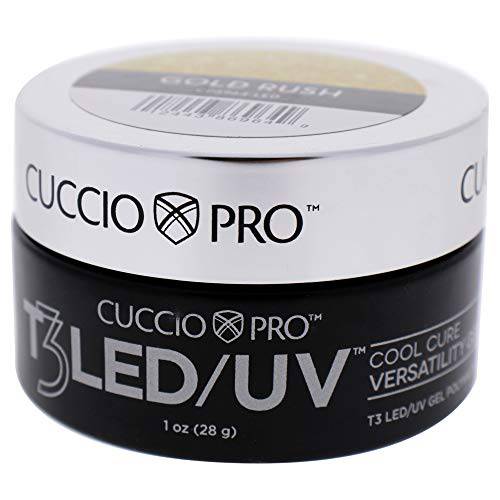 Cuccio Pro T3 LED/UV Cool Cure Versatility Gel - Self-Levelling - Incredibly Flexible - Strong Adhesion - High Shine Finish - Fast Application - Quick Cure - Gold Rush - 1 Oz Nail Gel