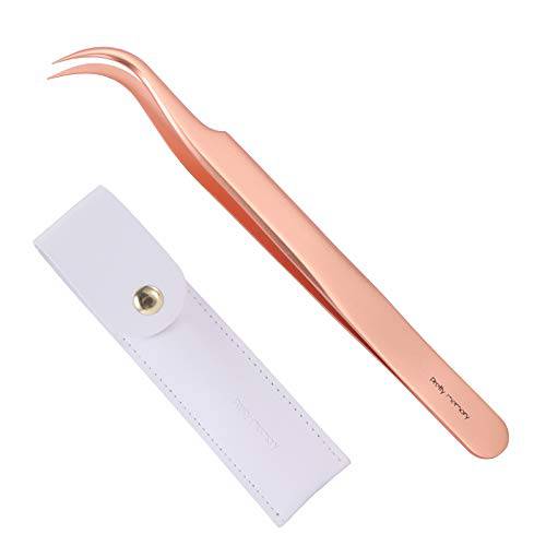 Pretty memory Lash Tweezers for Lash Fans Extension, Curved Tweezers for Professional Grafting, Precision Stainless Steel Eyelash Extension Tweezers, Rose Gold