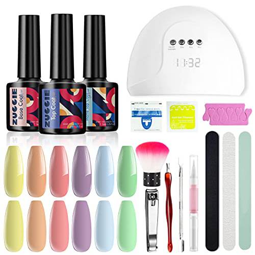 ZUCCIE Gel Nail Polish Starter Kit, 6 Pastel Color Gel Polish with Base and Top Coat, 48W LED Nail Dryer Lamp, All In One Manicure Tools for Beginners, Ice Cream Collection