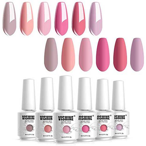 Vishine Soak Off UV LED Gel Nail Polish Nude Pink Peach Color Series Gel Polish Set of 6pcs Nail Gel Kit