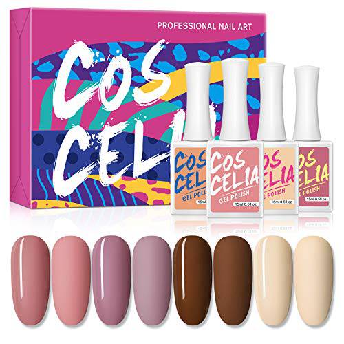 COSCELIA Gel Nail Polish Set, 4Pcs Nude Brown Pink Gel Polish Kit for All Seasons, Soak Off LED Gel Nail Kit Nail Art Manicure DIY Home Salon