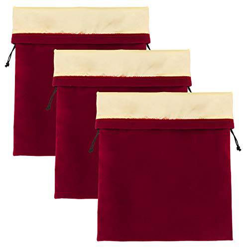 3Pcs Hair Dryer Storage Bag, Segbeauty Blow Dryer Bag, 11.8x15.7 inches Satin Lined Organizer with Drawstring Wine Red Velvet Pouch Bag for Diffuser Straighteners Brush Clothes Gift Present