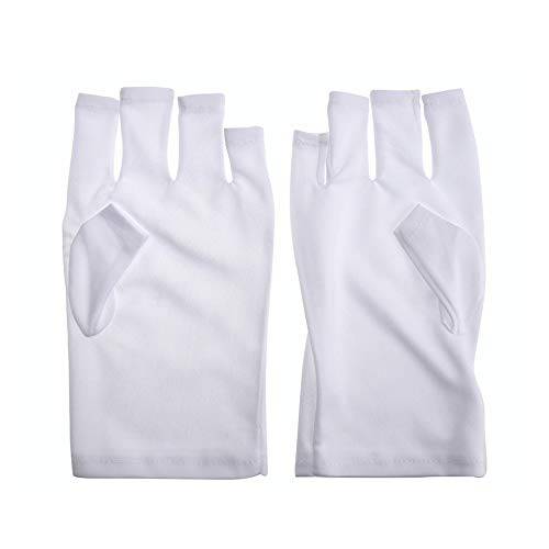 VOLLUCK 1 Pairs Anti-UV Shield Glove, UPF50+ Fingerless UV Protection Glove for UV and LED Manicure Lamps Dryer Nail Art Skin Care Glove (White)