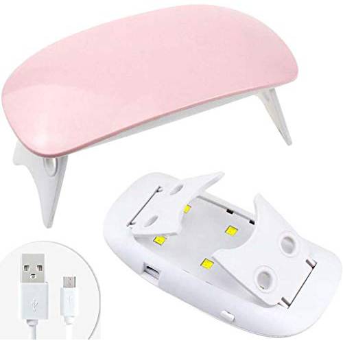 Mini UV LED Nail Lamp, 6W USB Foldable Nail Gel Dryer Lamp, Fingernail and Toenail Mini UV Light for Gel Polish, 2 Modes(60s or 120s) Acrylic Portable Nail Art Tool Accessory(Pink)